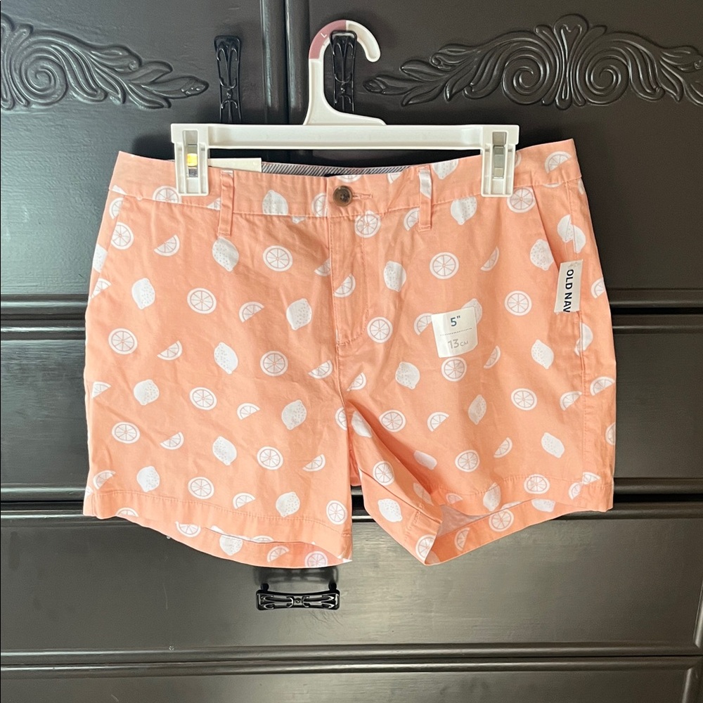 Old Navy Peach-Pink Citrus Print Flat Front Shorts